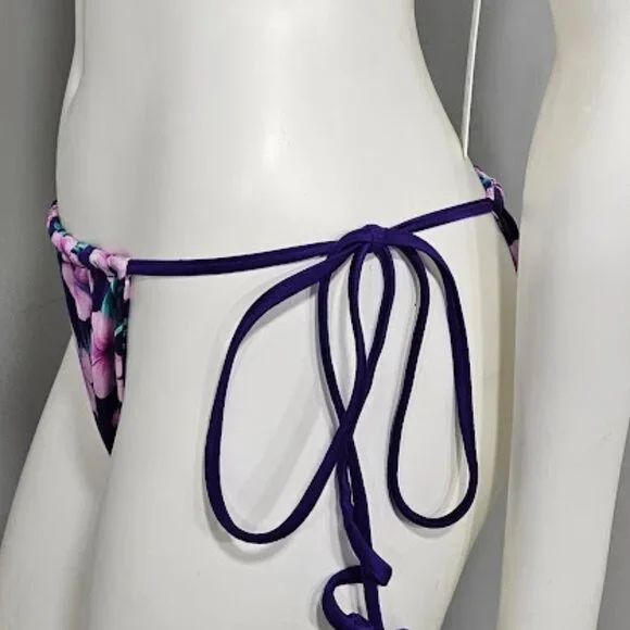 Frankies Bikinis Purple Hibiscus Tia Satin Bikini Bottom - Picture 3 of 6